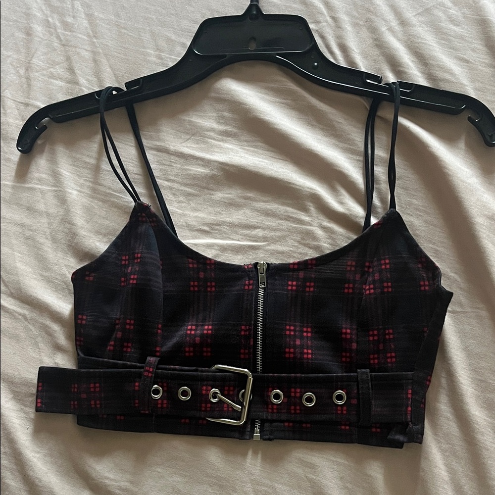 Plaid Black and Red Women's Crop Top
